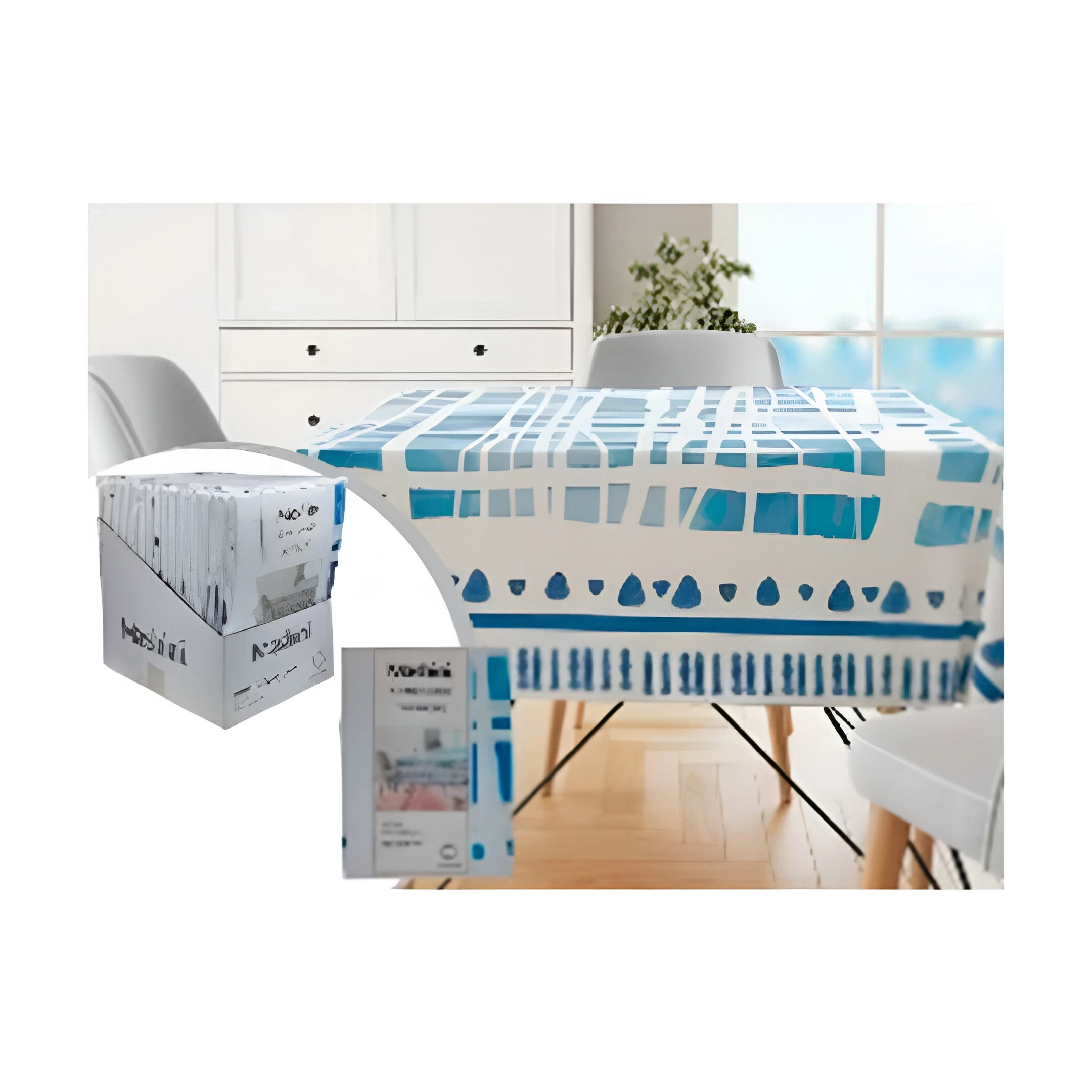 MANTEL 180X180CM 710-1447723 AZUL/BLANCO